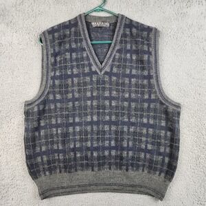 Vintage Barney's Wool Blend Vest Gray Blue Nordic Italian Made Mens Large Preppy
